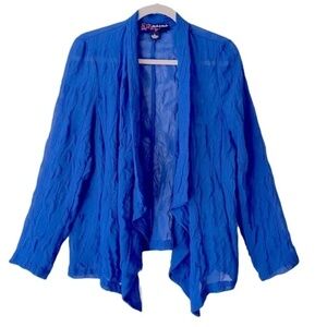 Peck & Peck | Royal Blue Plisse Crinkle Open Front Lightweight Cardigan, Large